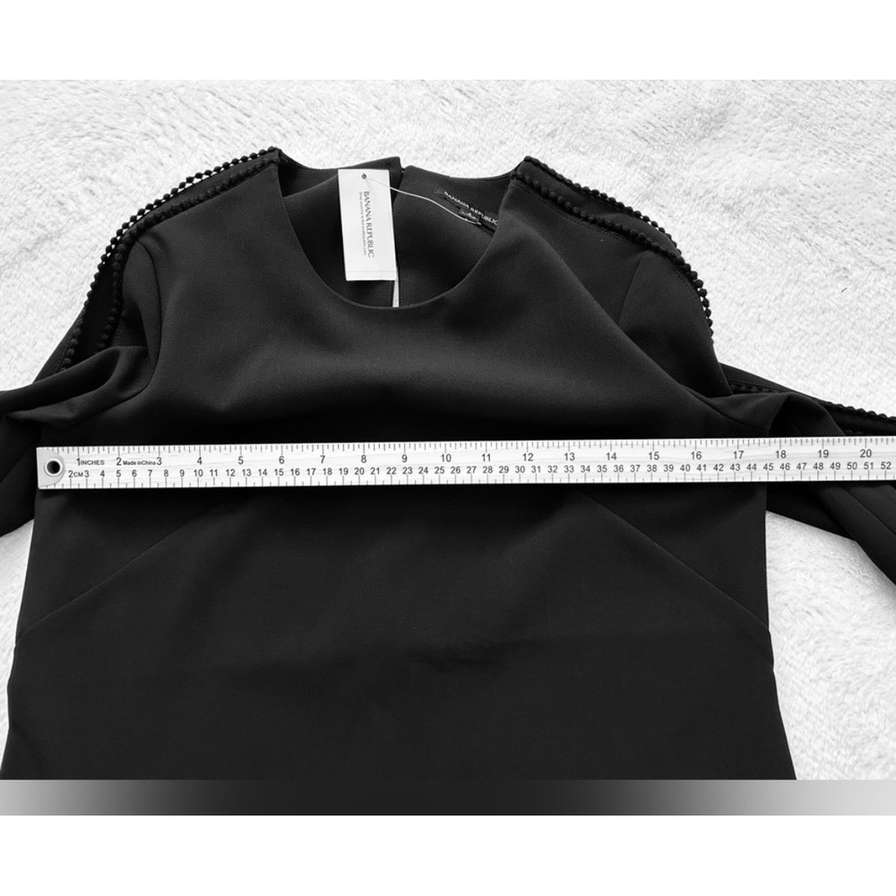 Banana Republic Shift Dress Women 4 Black Pom-Pom Trim Long Sleeve Professional - Picture 5 of 14